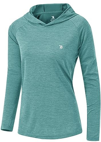 YSENTO Womens Long Sleeve Running Sports Tops Gym Workout Yoga Lightweight Training Hoodies(Cyan,m)