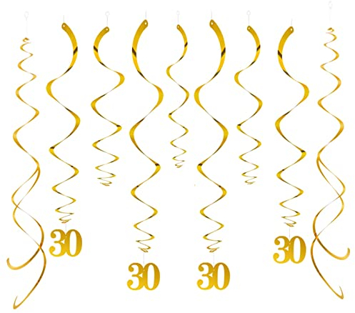 GAKA FAVOR Wirbel Deko Zahl 30 Gold Spiralen Girlande Folien Deckenhänger DoppelSpiral Deko für 30 Geburtstag, Hochzeit, Jubiläum oder Partydeko （20 Stück ）