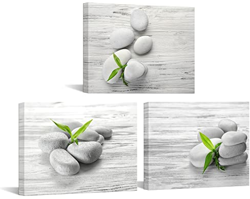 Nachic Wall 3 Paneele Zen Leinwand Wandkunst Stillleben SPA Stein Grün Bambus Bilder Drucke für Zuhause Schlafzimmer Badezimmer Küche Dekor gespannt und gerahmt Jedes Panel 30,5 x 40,6 cm (klein)
