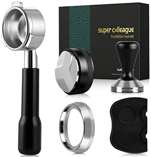Okydoky Geschenkbox-53 mm Kaffeeverteiler, 54mm Dosing Cup, 53mm Tamper Set, 54mm Bodenloser Siebträger Kompatibel für Breville 8er-Serie Anderer Modelle, Holz Griff 2-Cup Korb Filter(BK-7pcs).DE