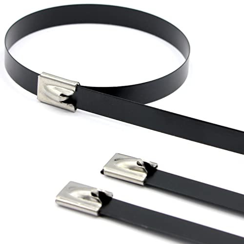 Lot de 10 colliers de serrage en acier inoxydable V2A Noir 7,9 x 400 mm