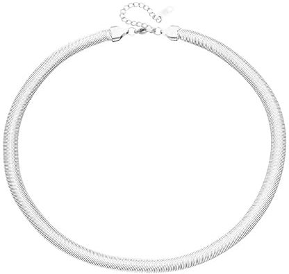 Only faith Collana piatta a serpente in acciaio inox dorato 4 mm donna girocollo catena dorata corta piatta a spina di pesce spesso per donne lunghezza 45 cm
