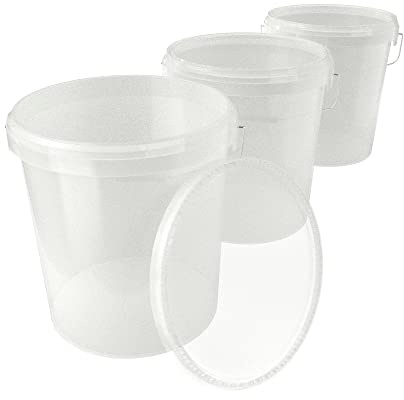 3X Eimer mit Deckel 16 Liter Natur - lebensmittelecht luftdicht und stabil, Leer Eimer mit Griff und Verschluss Deckel für Lebensmittel Chemie Wand Farbe Waschpulver Klebstoffe geeignet