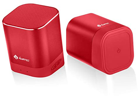 AURTEC Enceinte Bluetooth Portable AT1, Enceintes sans Fil Doubles avec Technologie True Wireless Stereo, Basses puissantes et Volume Puissant, Bluetooth 4.2 pour Echo, iOS, Android et Plus-Rouge