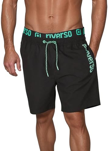 riverso Badehose Herren Regular Fit RIVBobby Badeshorts Sporthose Schwimmhose Shorts Kurze Hosen Print Elastischer Bund Schwarz Grün Orange Rot S M L XL XXL 3XL 4XL 5XL