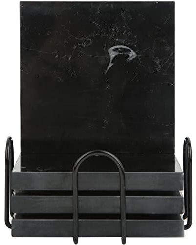 TransMarble Sottobicchieri per bevande con supporto in metallo, realizzati in marmo naturale selezionato come regalo di lusso per la casa (set di 4 pezzi) (quadrato, nero marquina)