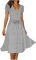 EMATOP Kleider Damen Sommer Elegant Chiffonkleid Sexy V-Ausschnitt Freizeitkleider Hohe Taille A-Linie Kleid Casual Kurzarm Sommerkleid Vintage Boho Strandkleid Knielang Blumen Midikleid