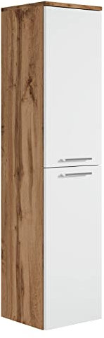 Badplaats B.V. Armoire de Rangement de Saturnus Hauteur 130cm Chene avec Blanc - Meuble de Rangement Haut Placard Armoire Colonne