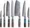 Tsume Profi Set Sturm, Messerset mit 7 Premium Küchenmessern, Echte Damast Küchenmesser, 67 Schichten VG10 Edelstahlkern mit Sturmigem Kunstharz Handgriffen, Rasiermesserscharfe Premium