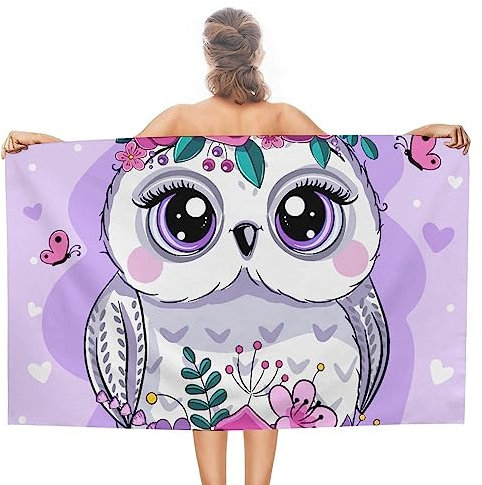 Syhi Mdse Strandtuch Eule Strandhandtuch Groß, Mikrofaser Strandtuch Sandfrei Schnelltrocknend, Badetücher Strandtücher als Badehandtuch Saunatuch Sporthandtuch 90x180 cm
