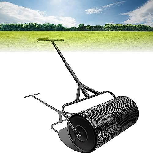 ROGHA Kompoststreuer Rasenstreuer Streuwagen mit T-Griff & Metallnetzkorb Gartenstreuer Rasendünger Handstreuer Komposter Metall Düngerstreuer für Rasen und Garten,15.7 * 24in-Black