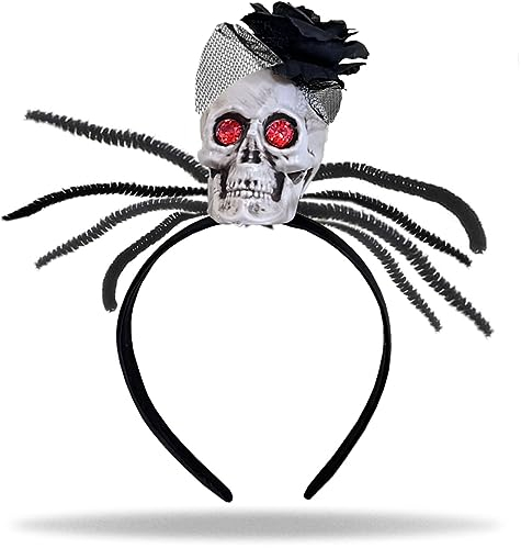 Hatstar Dia de Los Muertos Haarreif | Haarband mit schwarzer Rose & grossem Totenkopf | Kopfschmuck Haarschmuck | Deko Accessoire zu Halloween, Karneval und Fasching