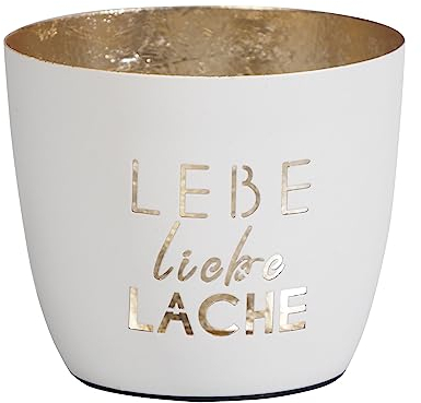 Seaside No.64 - Maritime Windlichter Baltic aus Metall mit ausgestanzten Schriftzügen - Verschiedene Farbkombinationen für Teelichter & Stumpenkerzen in Haus und Garten (LeLiLa - weiß, Gold)