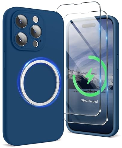 SURPHY Magnetic Case for iPhone 15 Pro Case with Screen Protector, Liquid Silicone Anti-Scratch Compatible with MagSafe Gel Rubber Phone Case for iPhone 15 Pro 6.1 inch, Horizon Blue