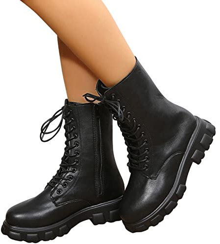 FGUUTYM 37–42 snörboots dam svart, snörkängor dam vita, slip-on-skor, dragkedja på sidan, ankelstövlar, slip-on-stövlar, stövlar hög halvhög, utomhus ridstövlar remmar, svart, 38 EU