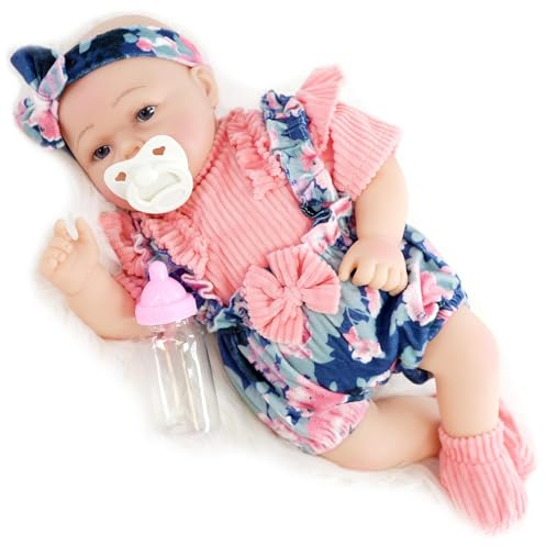 Bibi Doll Reborn Baby Girl “Sweet Pea” 17-Inch – Realistic Newborn Doll with Vinyl Head, Cloth Body, Dummy, Bottle, Birth Certificate & Removable Outfit – Lifelike Dolls for Girls