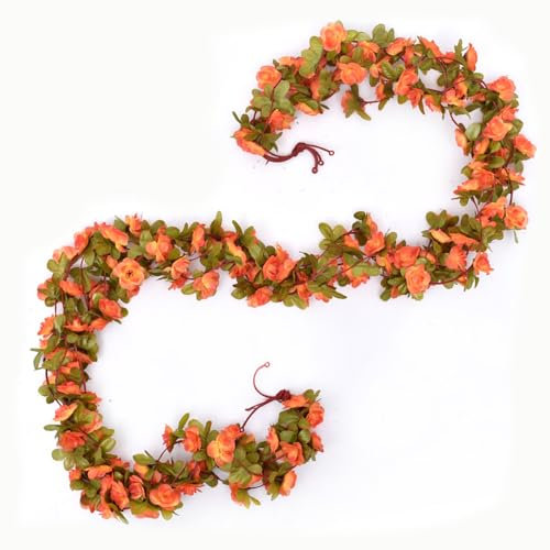 LSRVNM 5 Pièces Guirlande de Fleurs Rose Artificielles de 2,5m, Vigne Rose Artificielle de Soie Suspendue pour Mariage Jardin Voiture Maison Décor (Orange)