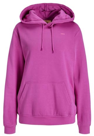 JJXX Jxabbie RLX LS Every Hood Swt Noos Felpa con Cappuccio, Rosso Fucsia/Stampa: Carmine Rose Logo, L Donna