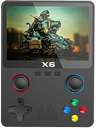 CRGANGZY X6 - Reproductor de juegos de mano con pantalla IPS de 3.5 pulgadas, consola de juegos portátil ATJ22735 de 32 bits RISC, conexión de mango para adultos y niños (negro)