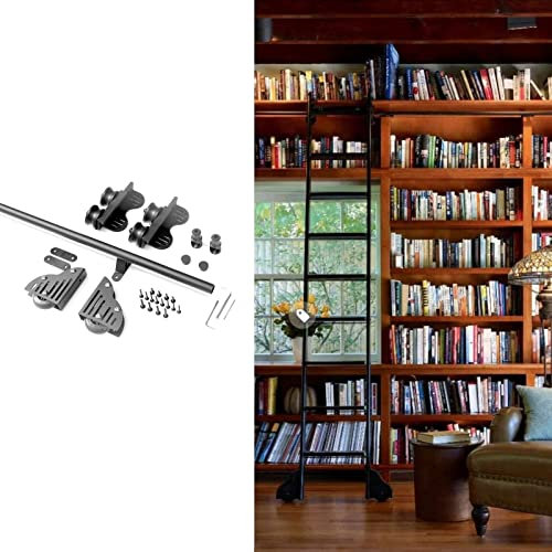 Kit scala scorrevole per libreria scorrevole 3.3Ft - 20Ft Scala mobile retrattile Kit hardware per libreria scala scorrevole con ruote a rulli da pavimento, binario per scala mobile a tubo t