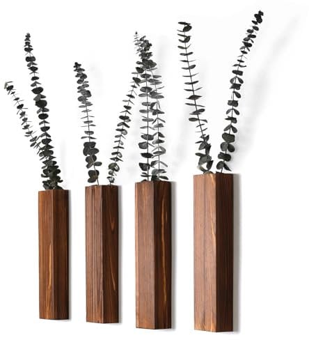 Sawoake Wood Wall Planters Modern Decor for Livingroom Bedroom Bathroom Contemporary Wooden Wall Planter Versatile Wood Home Decor for Dried Flowers and Faux Greenery Plants (4 Pack，Walnut)