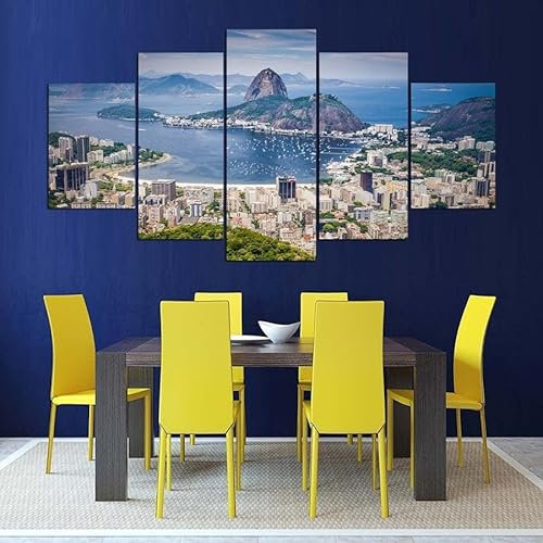 5 Teilig Leinwand Wanddeko Poster Home Decor Möbel Art Decor Brasilien Rio De Janeiro Modern Wandbilder Wohnzimmer Dekoration Modular Canvas Poster Hd Drucke Mit Holzrahmen 100 * 55cm