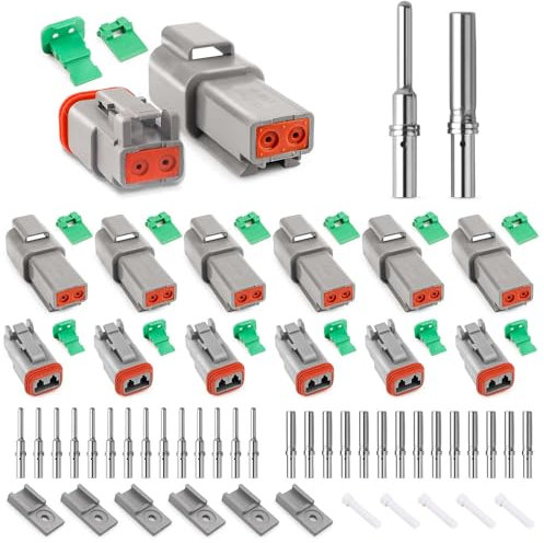 JRready Deutsch Stecker Massivkontakte 2 Poling Grau IP68 Wasserdichte DT Stecker Set 6 Sets mit Deutsch Terminal kit Wire Gauge 16-20 AWG für Auto, Motorräder, LKW, Boots