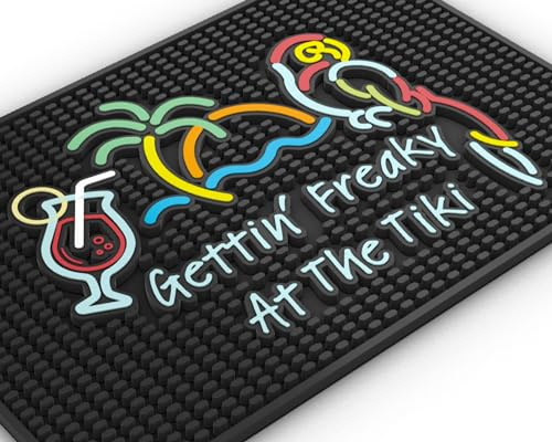 CALUVAR Tiki-Barmatte, 12 x 18 cm, Gummi, Rechteckig, Tiki Bar Dekoration und Funktionalität, Tropisch, Schwarz