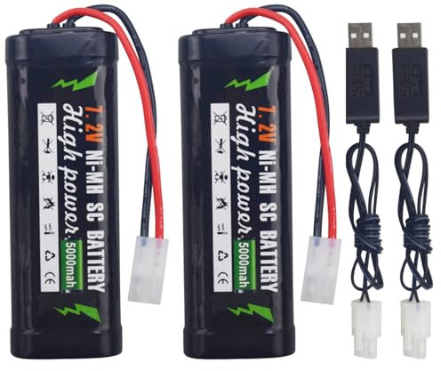 ZYGY 2PCS 7.2V 5000mAh NiMH Batterie+KET-2P Stecker+USB Ladegerät für RC Truggy Buggy Tank Racing Fernbedienung Auto LKW High Power mit Tiangong Stecker Batterie