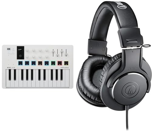 Arturia - MiniLab 3 - Controlador MIDI Universal para Producción Musical & Audio-Technica M20x Auriculares Auriculares Profesionales de Monitoraje Negro