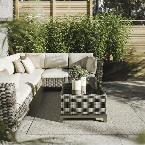 Interiyou Outdoor Teppich Wetterfest Asti - 195x195 cm Hellgrau - Jute Optik - Wasserfest für Balkon, Terrasse, Garten - Outdoorteppich passend auch für Wohnzimmer, Schlafzimmer und Küche