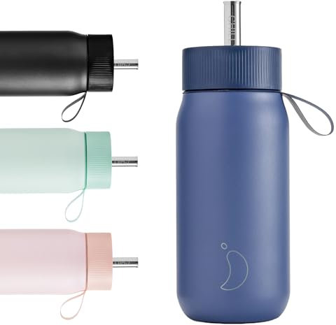 Chilly's Switch - BPA-Free Stainless Steel Switch Cup with Wide Straw for Milkshakes and Bubble Tea - Double Walled, Vacuum Insulated - Whale Blue, 750ml