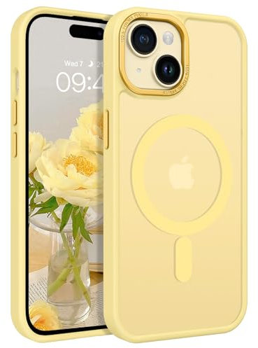 VENINGO Magnetic for iPhone 15 Case, for iPhone 15 Phone Case Matte Translucent Back Soft TPU Bumper Shockproof 360 Protective Slim Girls Women Man Case for iPhone 15, Yellow