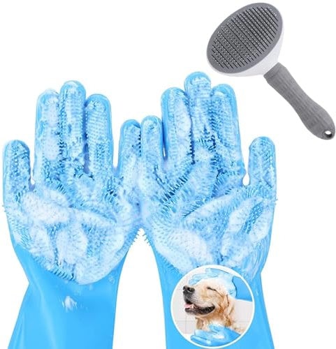 QXCFTW 2pcs Dog Washing Gloves, Cleaning Gloves Multifunction, Hands Dog Washing Gloves with Bristle Scrubbers, Pet Grooming Gloves, for Kitchen, Bathroom,Pet Hair Care