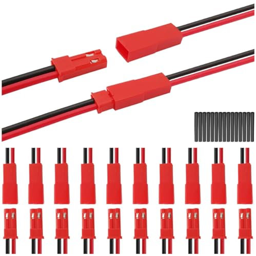MKBKLLJY JST SYP Lot de 12 paires de câbles électriques 2,5 mm 2 broches et femelles avec UL1007 20 AWG 100 mm rouge et noir Fil de raccordement pour bande de lampe LED RC Jouet Batterie ESC BEC