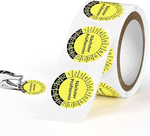 （No Lochzange)100 Stück Prüfplaketten Nächster Prüftermin Prüfplaketten 20MM Selbstklebend Mehrjahresprüfplaketten 2025-2030