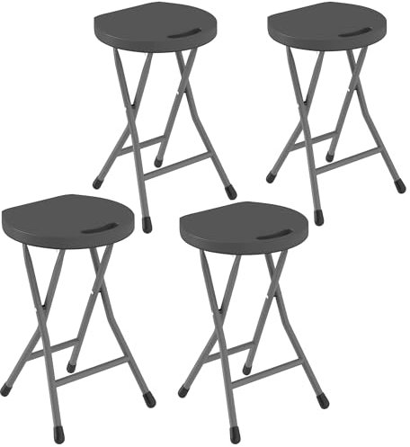 Outsunny Folding Stool Set of 4, Decorative Garden Stool Chair with Safety Latch, Foldable Garden Stools with Powder-Coated Steel Legs HDPE Seat and Handle for Indoor and Outdoor, Charcoal Grey