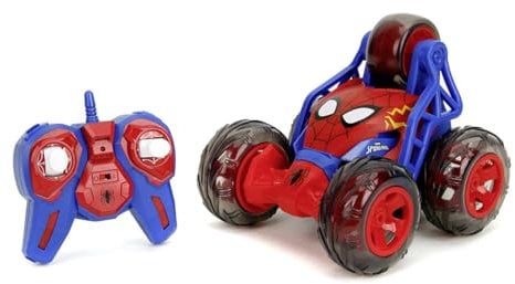 Jada Toys Spider-Man RC Stunt Car (20 cm) - Voiture télécommandée avec 5 Roues pour Drift Debout et Action à 360° - Jouet Marvel pour Enfants à partir de 5 Ans - avec lumière - Batterie et Piles