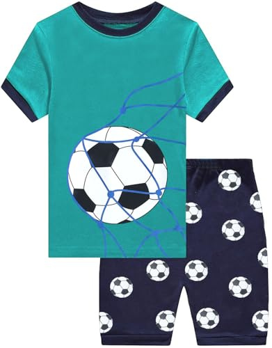 CM-Kid Pyjamas Jungen Schlafanzug Kinder Kurz Set Shorty Sommer Baumwolle Nachtwäsche 6 7 Jahre Fußball Grün Gr.122