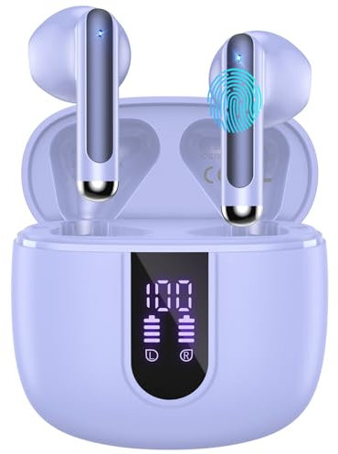 WHYKJTEK Bluetooth-Kopfhörer, Bluetooth 5.3 Kopfhörer mit 4 Mic ENC Geräuschunterdrückung, kabellose Kopfhörer mit 40 Stunden Stereo Hi-Fi Immersiv, Schnellladung USB-C, IP7 wasserdicht, Lila