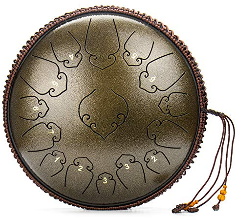 WQOTHHZR Steel Tongue Drum 14 Zoll 15 Töne Schlaginstrument Handpan-Trommel mit Tragetasche für Musikunterricht Konzert Geist Yoga Meditation (Bronze 14 Zoll 15 Töne) (Bronze 14 Zoll 15 Töne