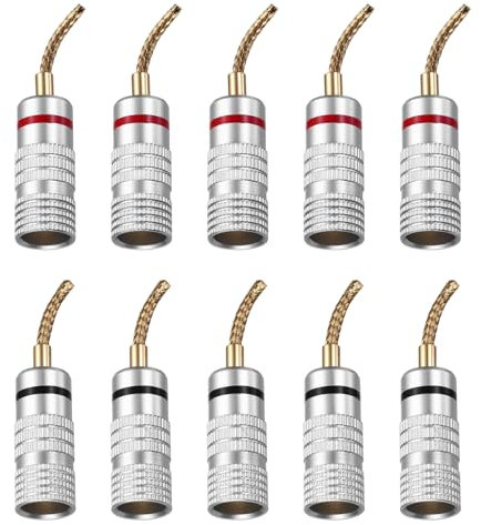 sourcing map 6 Pcs Flex Pin Banana Plugs, 8.5mm (5/16) Banana Plug Jack Socket, 2mm Gold Plated Banana Plugs for Spring Loaded Terminals, Speaker Wire, Matte