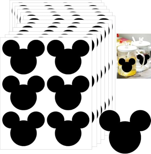 90 Pack Vinyl Chalkboard Stickers Mouse Head Stickers 2.97 x 2.5 Inch PVC Mouse Blackboard Wall Decals Mouse Themed Birthday Party,15 Sheet