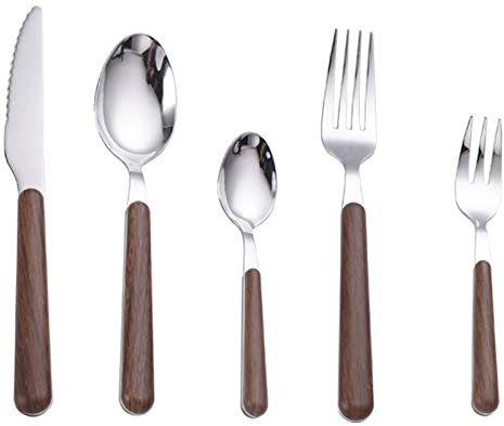 CVNIMV Ensemble de Couverts en Acier Inoxydable, Couverts en Acier, Couverts à Steak, Manche en Bambou et Fourchette, Ensemble pour 6 Personnes