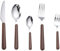 CVNIMV Juego de Cubiertos de Acero Inoxidable, Cubiertos de Acero, Cubiertos para Carne, Mango de bambú y Tenedor, Juego para 6