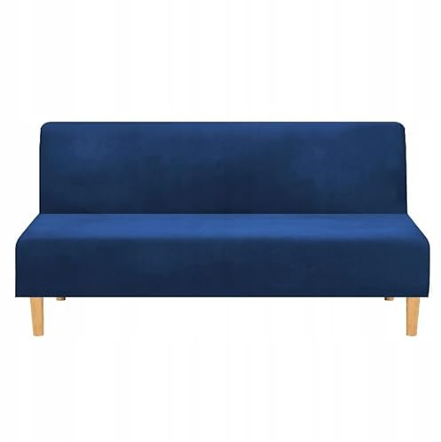 Domidekor - Sofa Überzug Ohne Armlehnen Dunkelblau - Couch und Sofabezug - Sofaüberwurf für Wohnzimmer - Schlafcouch Bezug Stretch - Elastische Samt Couchbezug - Breite 190-210cm