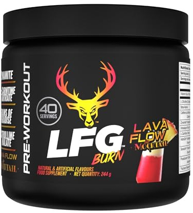 Bucked Up LFG Burn Pre-Workout Powder, Lava Flow Flavour, 40 Servings | Pre-Workout Support, Energy Support, Endurance Support, L-Carnitine, Beta-Alanine, Caffeine, Sugar Free, Transparent Formula