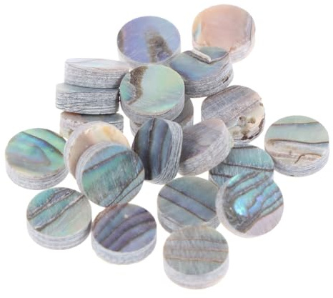 TOGEVAL 20 Stück Runde Abalone Muschelpunkte aus Muschelschale 6mm Dekorative Griffbrett Intarsien für Ukulele und Gitarre Geeignet für Instrumentenzubehör