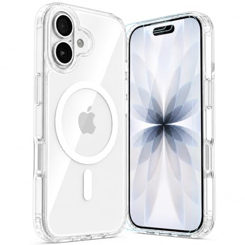LUNOVATE for iPhone 16 Plus Case, Magnetic 14FT Military Shockproof Protective Cover, Anti-Slip Texture Translucent Matte Phone Case with 2 Screen Protector for iPhone 16 Plus - Clear