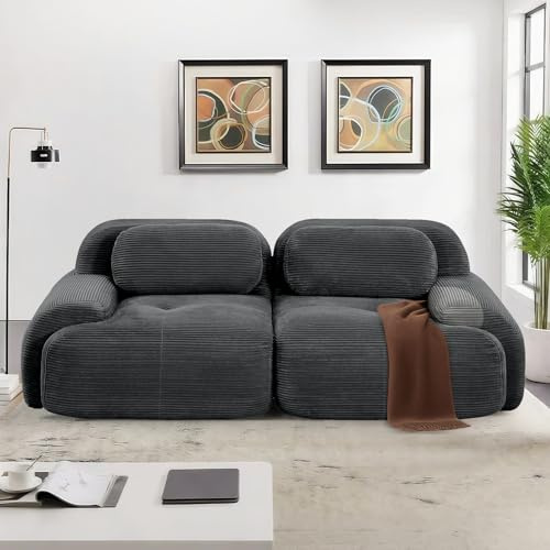 SoarFlash Modernes modulares Sofa, Kordtstoff-Oberfläche, Tiefe Sitzfläche + breite Armlehnen, werkfertig, 2-Sitzer Sofa, Gris foncé